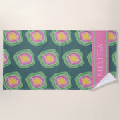 Serviette De Plage Cercles Abstraits rose vert personnalisé (Devant)