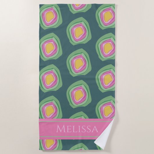 Serviette De Plage Cercles Abstraits rose vert personnalisé (Devant)