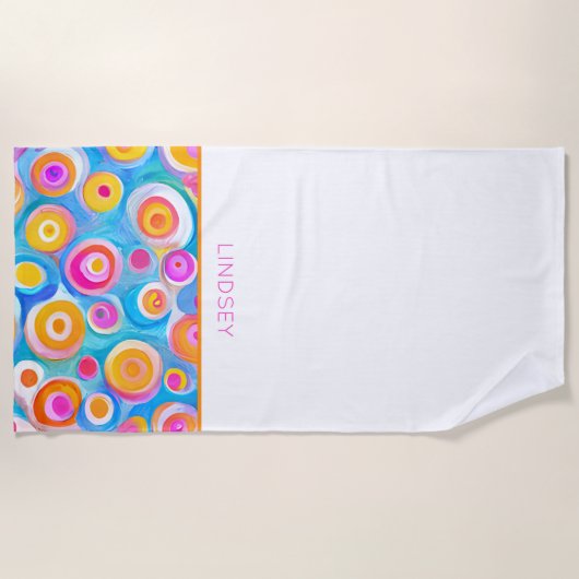 Serviette De Plage Cercles d'art moderne NOM Couleurs vives Fun moder (Devant)