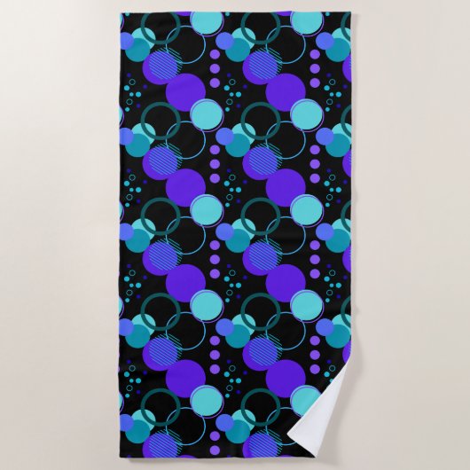 Serviette De Plage Cercles et formes rondes Motif en noir (Devant)