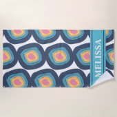 Serviette De Plage Cercles rose Aqua bleu moderne Personnalisé (Devant)