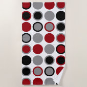 Serviette De Plage Cercles rouges, noirs et gris (Devant)