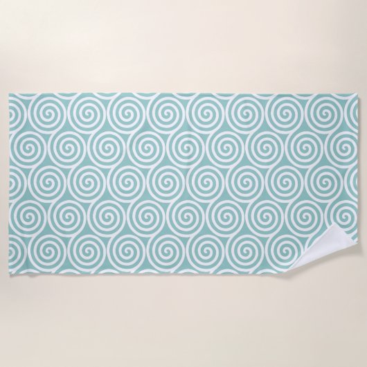 Serviette De Plage Cercles spiraux Abstraits en bleu clair et blanc (Devant)