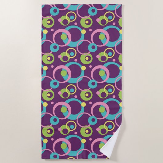 Serviette de plage Cercles Violets Funky (Devant)