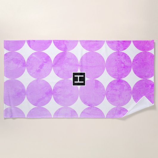 Serviette De Plage Cercles violets modernes | Monogramme (Devant)