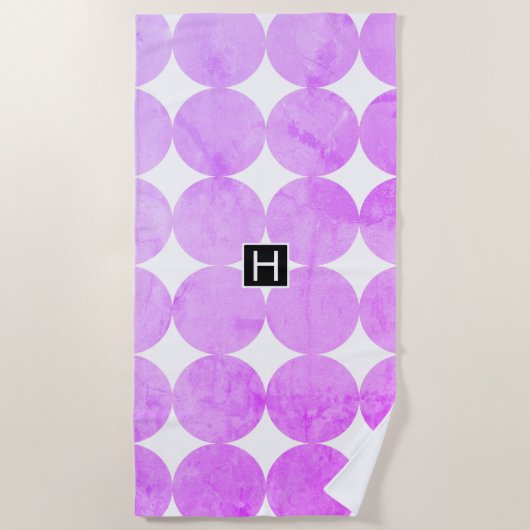 Serviette De Plage Cercles violets modernes | Monogramme (Devant)
