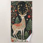 Serviette De Plage Cerf de Noël de la forêt de minuit (Devant)