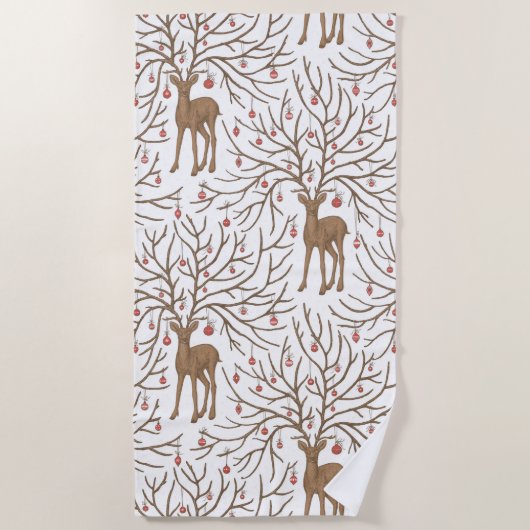 Serviette De Plage Cerf de Noël sur fond blanc (Devant)