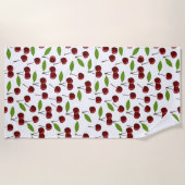 Serviette De Plage Cerise Rouge, Motif De Cerises, Feuilles, Fruits (Devant)