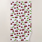 Serviette De Plage Cerise Rouge, Motif De Cerises, Feuilles, Fruits (Devant)