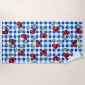 Serviette De Plage Cerises Rétro Et En vichy Bleu (Devant)