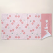 Serviette De Plage Cerises roses Retro Nom personnalisé Monogramme (Devant)