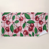 Serviette De Plage Cerises rouges sur en vichy rose (Devant)