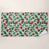 Serviette De Plage Cerises rouges sur en vichy vert clair (Devant)