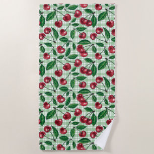 Serviette De Plage Cerises rouges sur en vichy vert clair