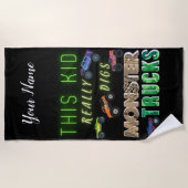 Serviette De Plage Cet Enfant A Vraiment Digéré Des Camions Monster (Devant)