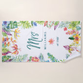 Serviette De Plage Chaîne d'aquarelle florale tropicale récemment mar (Devant)