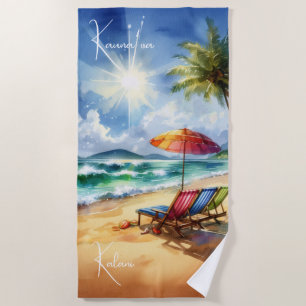 Serviette De Plage Chaise de plage à l'aquarelle relaxante & Parasol