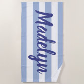 Serviette De Plage Chambray Bleu Rayure Monogramme Nom (Devant)