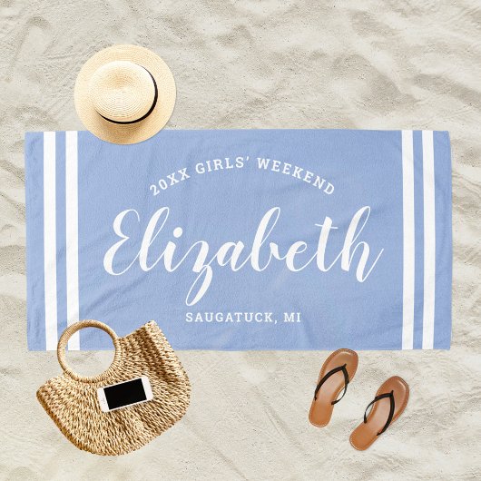Serviette De Plage Chambray bleu Week-end entre filles Monogramme Nom