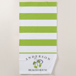 Serviette De Plage Chambre de plage personnalisée par rayure de vert