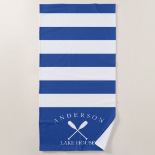 Serviette De Plage Chambre personnalisée profonde de lac stripe bleue