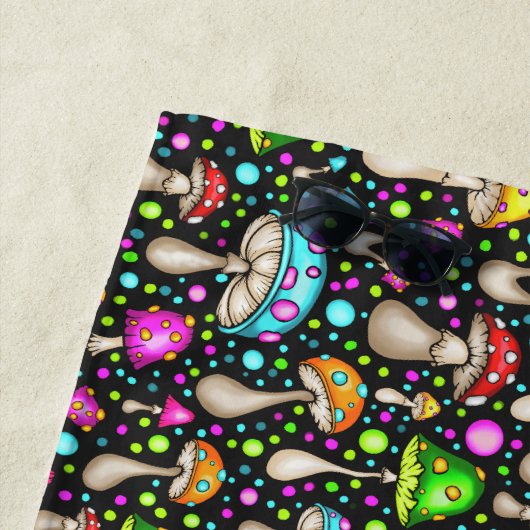 Serviette De Plage Champignons colorés Motif transparent (En situation)