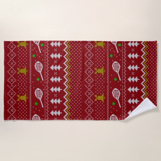 Serviette De Plage Chandail de Noël de Tennis Motif tricoté Rouge Noë (Devant)