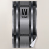 Serviette De Plage Changer Initial, Ajouter Nom, Métal Argent (Devant)