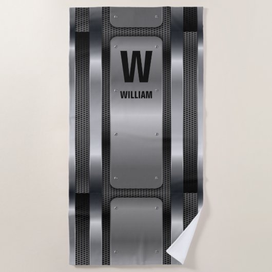 Serviette De Plage Changer Initial, Ajouter Nom, Métal Argent (Devant)