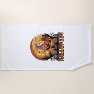Serviette De Plage Chapeau de sorcière de citrouille d'Halloween Chat