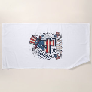 Serviette De Plage Chapeau patriotique vintage Happy 4 juillet vecteu