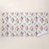 Serviette De Plage Chapeaux Crème Rubans Violets Anniversaire (Devant)