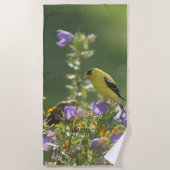 Serviette De Plage Chardonneret sur une fleur de campanule (Devant)