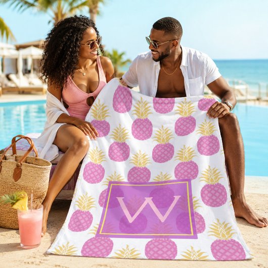 Serviette De Plage Charme de l'Ananas Sucré Monogramme Plage