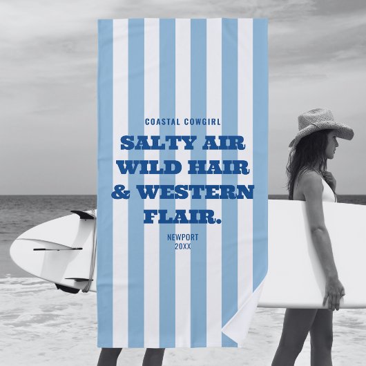 Serviette De Plage Charme Occidental de Cowgirl Côtière Rayure Bleue