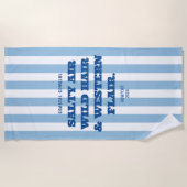 Serviette De Plage Charme Occidental de Cowgirl Côtière Rayure Bleue  (Devant)