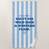 Serviette De Plage Charme Occidental de Cowgirl Côtière Rayure Bleue  (Devant)