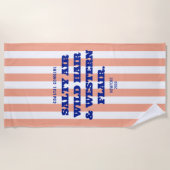 Serviette De Plage Charme Western Cowgirl Côtière Rayure Rose Cabane (Devant)