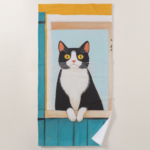 Serviette De Plage Charming Chat in Window