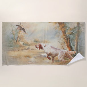 Serviette De Plage Chasse à la bécasse avec setter anglais en forêt,