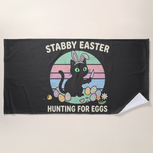 Serviette De Plage Chasse de Pâques aux œufs Chat drôle (Devant)