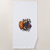 Serviette De Plage Chat à sorcière sur Citrouille - Halloween Art Ove (Devant)