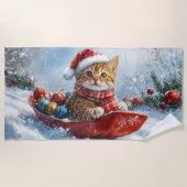 Serviette De Plage Chat abyssinien en sledge laissez-le neiger Noël (Devant)