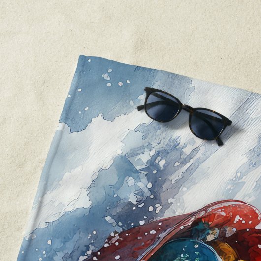 Serviette De Plage Chat abyssinien en sledge laissez-le neiger Noël (En situation)