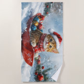 Serviette De Plage Chat abyssinien en sledge laissez-le neiger Noël (Devant)