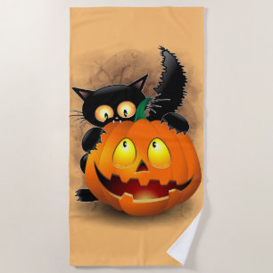 Serviette De Plage Chat amusant personnage d'Halloween mordant une ci