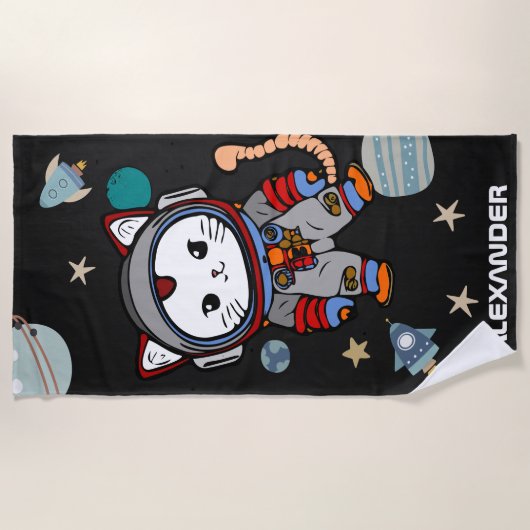 Serviette De Plage Chat astronaute mignon dans l'espace (Devant)