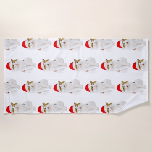Serviette De Plage Chat avec Casquette Père Noël (Devant)
