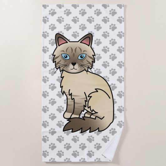 Serviette De Plage Chat Birman / Ragdoll au point chocolat tabby & Pa (Devant)